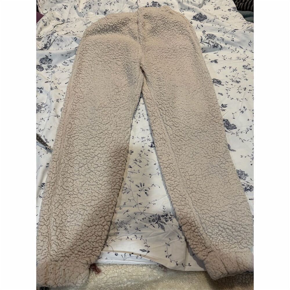 Missguided Women's Beige Teddy Sherpa Jogger Pants Size 2 Casual